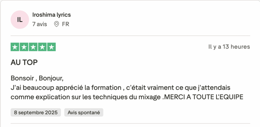 avis trustpilot formation techniques de mixage