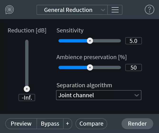 Déréverb - un autre aspect de l'interface du plugin RX11